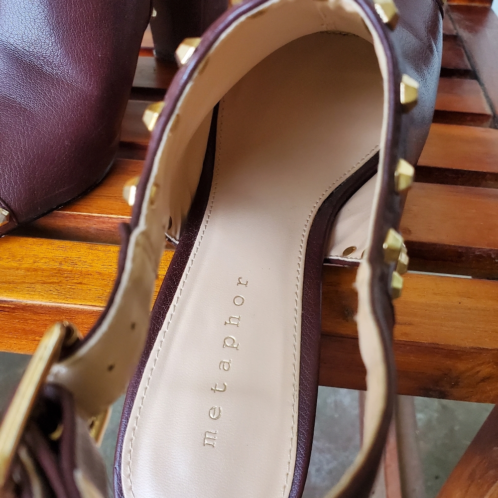 Metaphor Wine Colored Open Heels With Gold Studs … - image 4